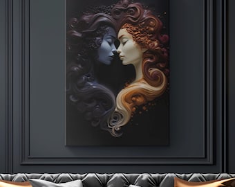 Light & Dark Sapphic Lesbische Liebende Kunst Druck auf Leinwand "Harmonie der Schatten"| Queer Kunst Geschenke | Elegante Romantik Leinwand | LGBTQ Pride Kunst