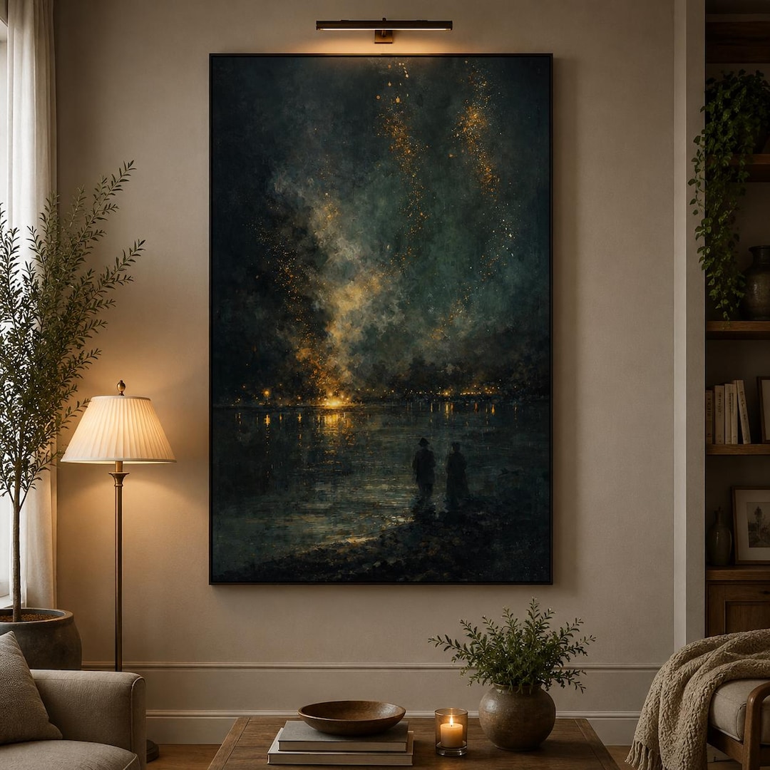 Abstract Night Sky Canvas Wall Art "golden Nocturne" | Moody Black and ...