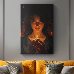 Fantasy Magical Woman with Fire Canvas Art &quot;Enchanting Aura&quot;| Mythical Wall Art | Enchanted Woman Fantasy Canvas Art Print| Fairytale Ai Art