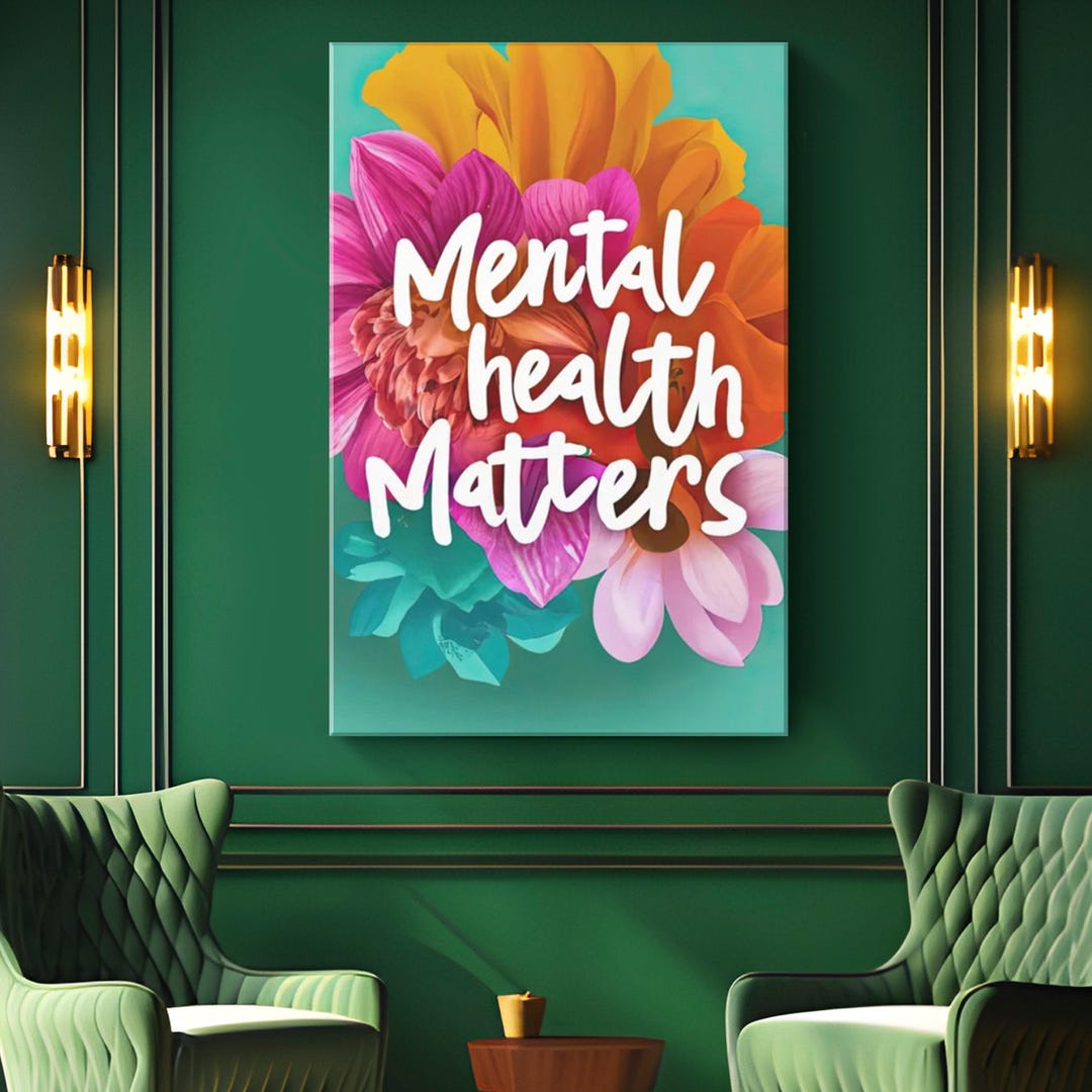 Mental Health Matters Canvas Art | Floral Mental Health Wall Art ...