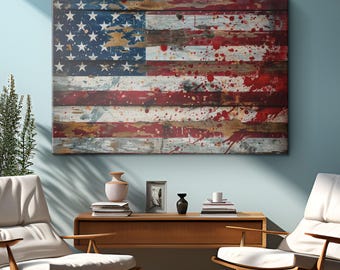 American Flag Splatter Painting Canvas Art "Patriotic Splendor"| United States Stars & Stripes Wall Art | American Patriotic Military Gifts