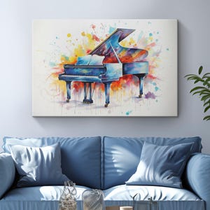Lienzo decorativo para pared con diseño de piano de cola en acuarela &quot;Armonía en marfil&quot;/Regalo para profesores de piano/Decoración de pared para sala de música/Impresión artística de piano para decoración moderna del hogar