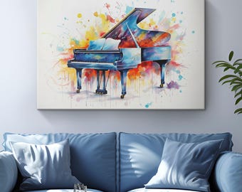 Art mural sur toile aquarelle piano à queue « Harmony in Ivory » | Cadeau pour professeur de piano | Décoration murale pour salon de musique | Impression d'art pour piano, décoration d'intérieur moderne