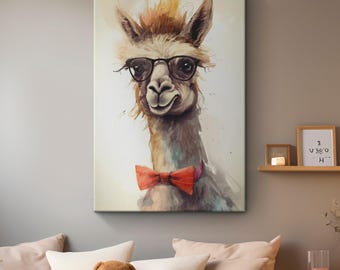 Fashionable Funny Llama Wearing Sunglasses Canvas Art "Glam Llama Chic"| Llama Print Gift | Safari Nursery Decor | Fashion Wall Art