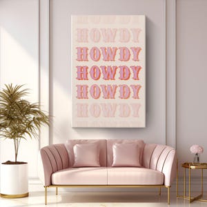Howdy Sign Canvas Art &quot;Howdy Howdy&quot; | Western Greeting Sign Wall Decor | Boho Entryway canvas Signage | Trendy Howdy Modern Wall Art Decor