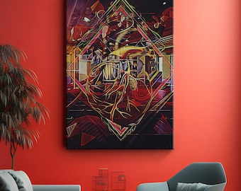"Rot und Schwarz Abstrakt ""Crimson Noir""| Moderne rot schwarze Leinwand | Geometrische Wanddekor | Surreales Portrait Kunstwerk Dekor