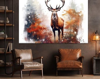 Watercolor Deer Painting "Autumn Majesty" | Deer Canvas Art | Deer Art Print | Deer Wall Art | Buck Art | Buck Wall Art | Watercolor Deer