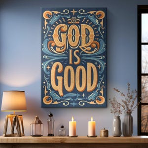 Vintage God Is Good Bible Scripture Quote Canvas Wall Art &quot;Eternal Comfort&quot;|  Inspirational Religious Wall Art | Biblical Quote Home Decor