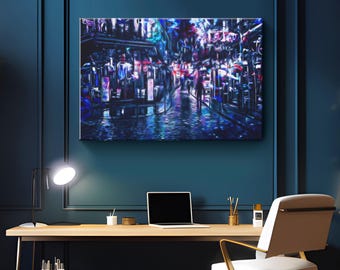 Psychedelic City Canvas Art "City Slipstream" | Trippy Colorful Urban Landscape, Surreal Abstract Cityscape, Vibrant Groovy Wall Decor