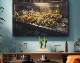 Street Tacos Food Art Canvas Wall Art Print "Taco Street Vibes"| Foodie Canvas Wall Art | Kitchen Canvas Wall Decor | Street Food Canvas Art