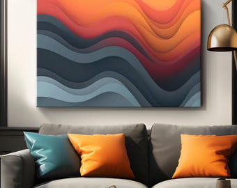 オレンジとグレーの抽象アート モダンでカラフルな黒、白、オレンジの