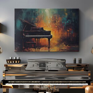 Watercolor Piano Painting Canvas Wall Art &quot;Harmonious Fusion&quot;| Music Inspired Pianist Gifts | Warm & Cold Colors Painting | Music Room Decor