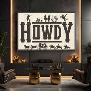 Howdy Typography Art Canvas "Howdy Trails" | Western Decor | Southwestern Wall Art | Modern Design Southern Home Art |  Ranch Wall Decor