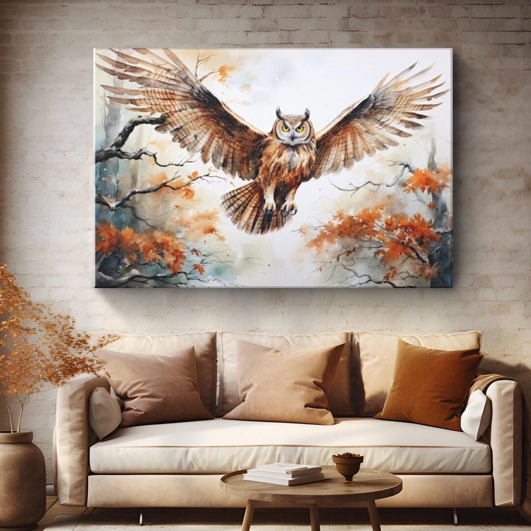 Flying Owl Wall Art Canvas "autumn Soar" | Rustic Wall Art Fall Decor ...
