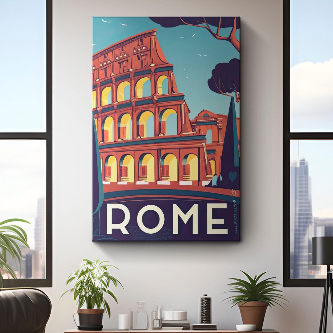 Vintage Rome Colosseum Travel Poster Canvas Print 