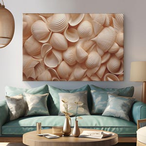 Seashell Canvas Wall Art | Coastal Decor &quot;Seashell Serenity&quot;| Shell Wall Art | Beach Wall Decor | Nautical Decor | Resort Wall Art Display