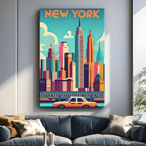 New York Canvas Wall Art &quot;New York Cityscape Splendor&quot; | Portrait New York Cityscape Canvas Print | New York City Skyline Travel Poster