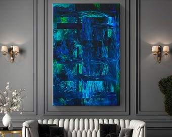 Blue Abstract wall Canvas Art "Depths of Blue" | Deep Ocean Blue Wall Art Decor | Unique Blue Abstract wall Hanging Canvas | Ocean Art Decor