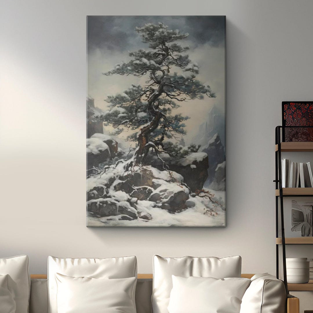 Vintage Snowy Pine Tree Oil Painting Canvas Art "arctic Silence ...