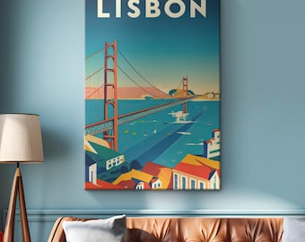 Lisbona Portogallo Vintage Pastel Travel Poster Canvas Print "Pastel Dreams of Lisbon"/ Arte murale di viaggio in Portogallo/ Regalo di ponte/ Decorazione europea