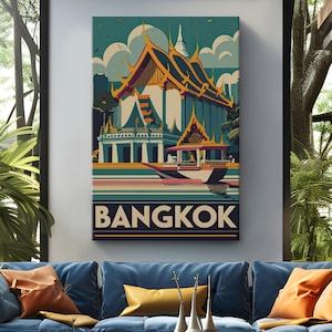 Bangkok Canvas Print Thailand Travel Poster &quot;Wat Rakhang Serene Beauty&quot; | Tranquil Temple Wall Decor | Thailand Art Poster | Bangkok Gift