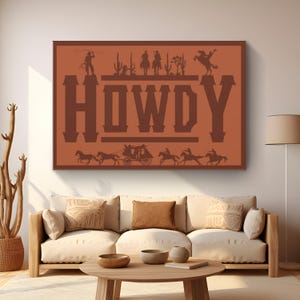 Howdy Typography Art Canvas (Rust) "Howdy Trails" | Western Decor | Southwestern Art | Modern Design Southern Home Art |  Ranch Wall Decor
