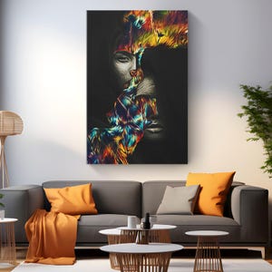 Psychedelic Woman Canvas Wall Art &quot;Choices Choices&quot; | Trippy Colorful Female Portrait, Surreal Abstract Artwork Boho Mind-Bending Wall Decor