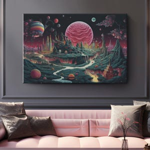 Planets Surreal Canvas Art &quot;Celestial Dreams&quot; | Galaxy Wall Art | Space Wall Decor | Surreal Fantasy Canvas | Otherworldly Above Couch Decor