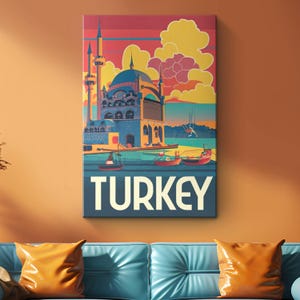 Turkey Travel Poster Canvas Print &quot;Turkish Delight&quot;| Turkey Architectural Wall Art | Turkish Landscape Travel Decor |Middle Eastern Art Gift