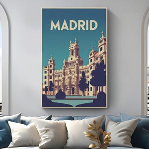 Madrid Spain Travel Poster in Canvas Print &quot;Majestic Madrid&quot; | Madrid Palace Artwork | Spanish Heritage Home Decor | Madrid Wall Art Gift