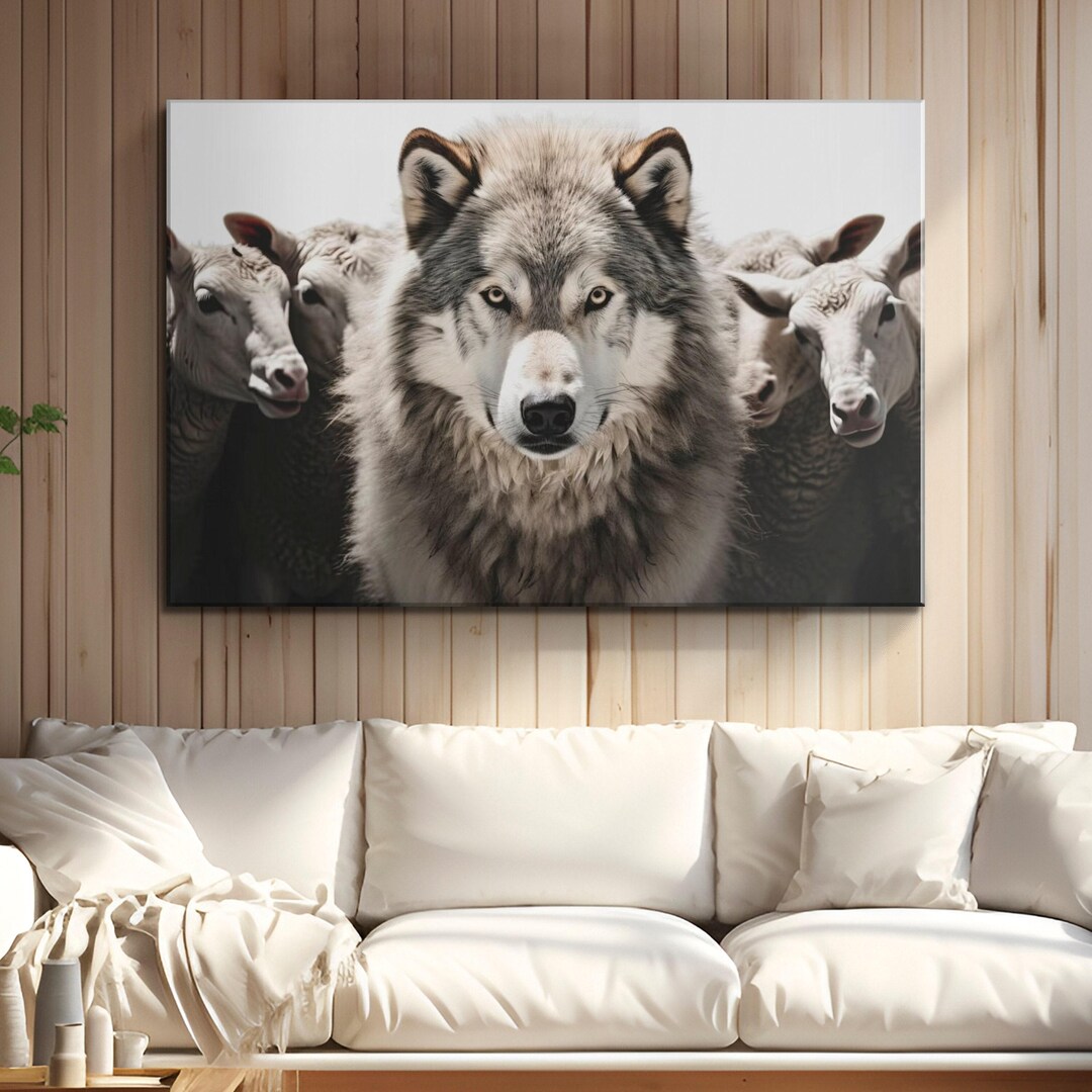 A Wolf Amongst Sheep Dramatic Animal Photography on Canvas "predator's ...