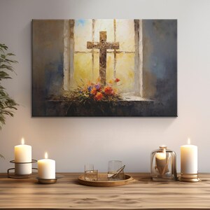 Rustic Cross Painting Canvas Art &quot;Sanctuary in Wood&quot;| Crucifix Church Wall Art | Christianity Print | Cross Wall Art | Spiritual Wall Decor