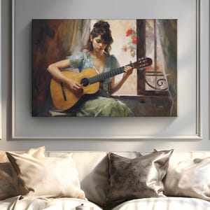 Woman with Guitar Canvas Wall Art &quot;Guitar Serenade&quot;| Musical Wall Art Canvas | Music Lover Gift | Guitar Lover Gift | Music Room Wall Decor
