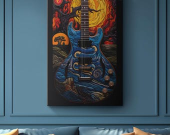 Abstract Electric Guitar Canvas Wall Art "Harmony in Hues" | Music Inspired Canvas Print | Contemporary Guitar Themed Music Room Decor