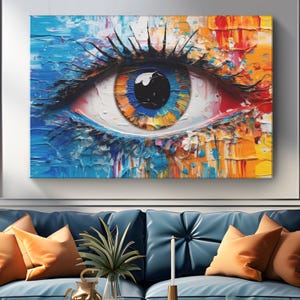 Abstract Eye Painting Canvas &quot;Eyes of Elegance&quot; | Colorful Abstract Wall Decor | Evil Eye Protection Housewarming Gift, New Home Owner Decor