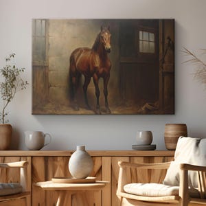 Vintage Brown Horse Oil Painting Canvas Wall Art &quot;Timeless Stallion&quot;| Abstract Equestrian Wall Art Gift | Farmhouse Decor | Horse Lover Gift