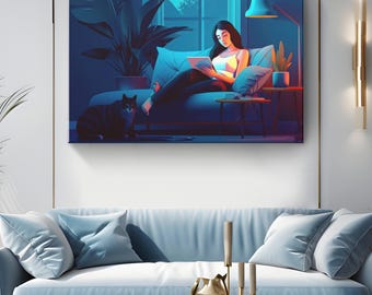 Woman on Couch Canvas Art "Cozy Moments" | Woman Reading Wall Art Print | Girls Bedroom Wall Decor | Book Lover Gift, Bookish Bookworm Gift