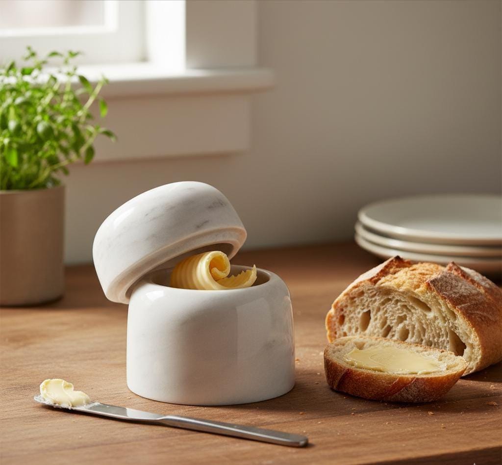 Buttertopf Aus Marmor Handgefertigt – Französische Butterdose Für Streichbare Butter, Mit Deckel