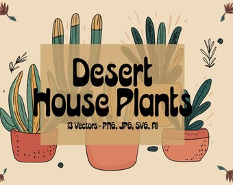 Desert House Plant Clipart Bundle – Hand-Drawn Cactus and Succulent Illustrations for Boho Decor & Digital Art