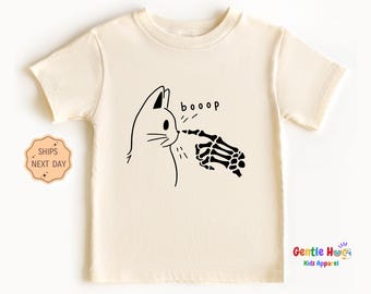 Cute Halloween Toddler Shirt, Funny Skeleton Cat Graphic Tee, Booop Kids Shirt, Spooky Season Toddler Tee, Black Cat Halloween Outfit