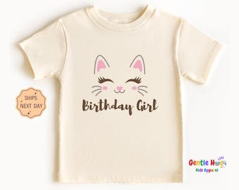 Cute Cat Birthday Kids Shirt, Kitty Birthday Party Tee, Cat Theme Shirt for Girls, Funny Cat Lover Birthday Outfit, Birthday Girls Gift