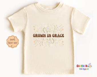 Grow in Grace Toddler Tee, Wildflowers Toddler Shirt, Flower Lover Kids Tee, Bible Verse Kids Shirt, Jesus Kids Shirt, Retro Religious Shirt