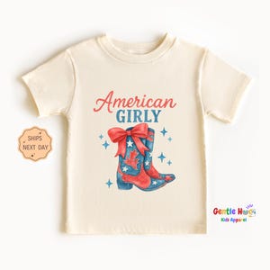 All American Girly Retro Kids Shirt, American Patriotic Toddler Shirt, Western Girl Toddler Tee, 4th of July Kids Tee, Natural Kids Gift