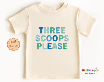 Three Scoops Ice Cream Toddler Shirt, Cool Summer Kids Tee, Funny Graphic Shirt For Boys, Ice Cream Lover Gift, Trendy Toddler Top