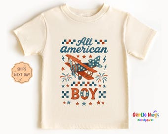 All American Boy 4th of July Kids Shirt, Boys 4th July Plane Toddler Tee, Patriotic Toddler Shirt, Retro Boys Independence Day Kids Shirt