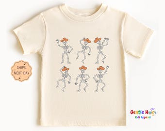 Dancing Cowboy Skeletons Toddler Shirt, Retro Western Halloween Kids Tee, Funny Fall Skeleton Shirt, Wild West Kids Outfit, Cowboy Gift Tee