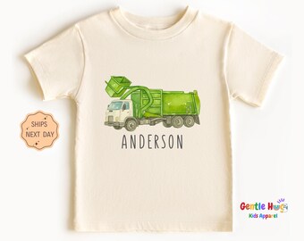 Personalized Boys Birthday Trash Truck Toddler Shirt, Cute Retro Kids Tee, Custom Birthday Garbage Truck Kids Shir, Natural Shirt, Kids Gift