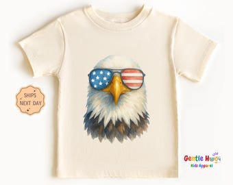 Patriotic Eagle Toddler Shirt - Retro Boys 4th of July Tee - Cute Natural Kids Summer Shirt USA - 4th of July Kids Gift