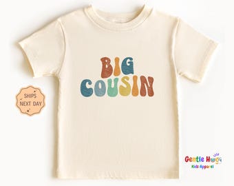 Big Cousin Shirt - Natural Toddler Tee - Retro Toddler Shirt - Wavy Letters Cousin Shirt - Cute Big Cousin Gift -Pregnancy Reveal Kids Shirt