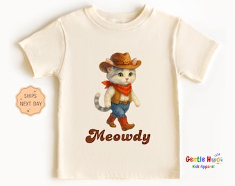 Cowboy Cat Kids Tee, Meowdy Cat Toddler Shirt, Retro Natural Toddler Tee, Western Kids Shirt, Cute Kids Gift, Funny cowboy Cat Shirt